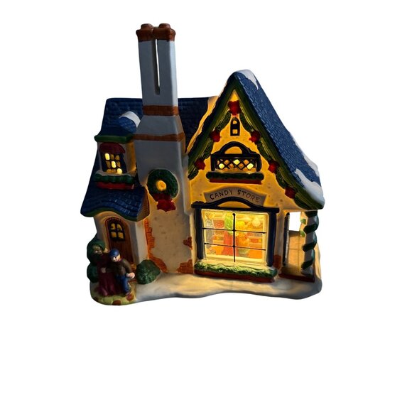 Vintage Trim A Home Christmas Village Candy Store New Cord & Lamp Damaged Box - Picture 1 of 11